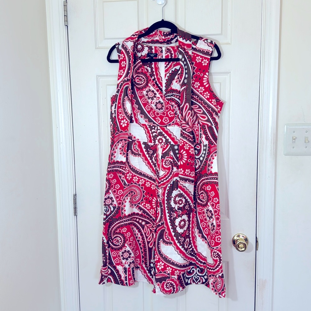 NWOT TALBOTS Women’s Red Dress 100% Cotton Size 14 Petite Parsley Print Lined